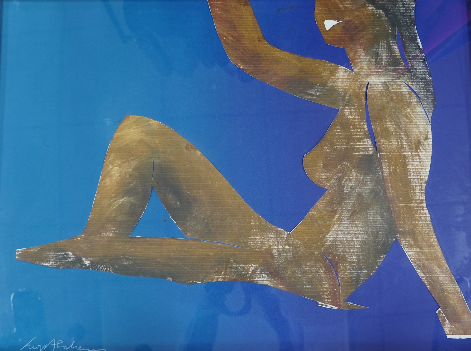 Ivor Abrahams (1935-2015), monotype on dyed paper, ‘Bather’, signed, exhibition label verso, 78 x 109cm